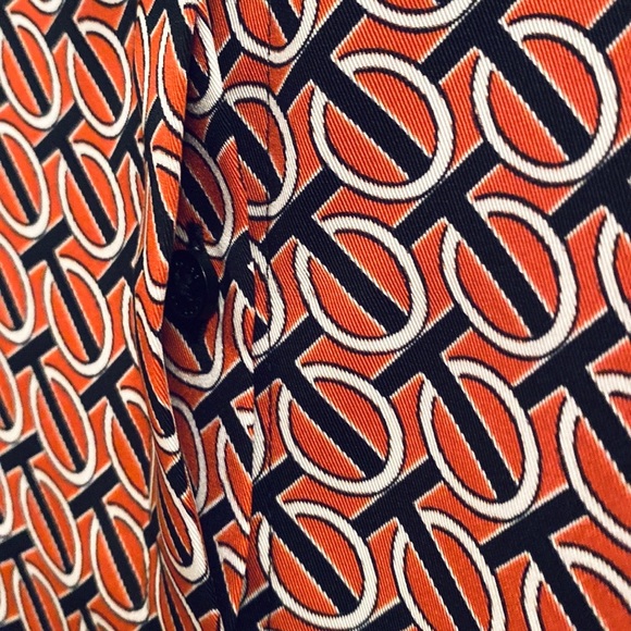 Express Rust Orange Black Geometric Print Collared Long Sleeve Button Down Top L - Picture 4 of 9